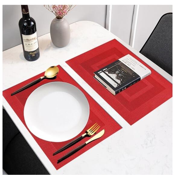 8 PCS Vinyl Placemats Washable Indoor/out Dining Table Mats Heat Resistant Red - Picture 4 of 4